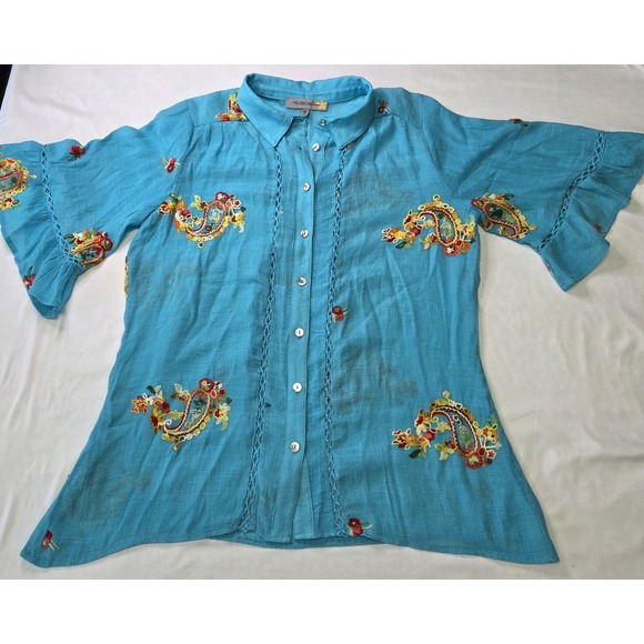 figueroa & flower Tops - Figueroa & Flower Women Sz M Embroidered Peasant Blouse Boho Cottagecore Hippie
